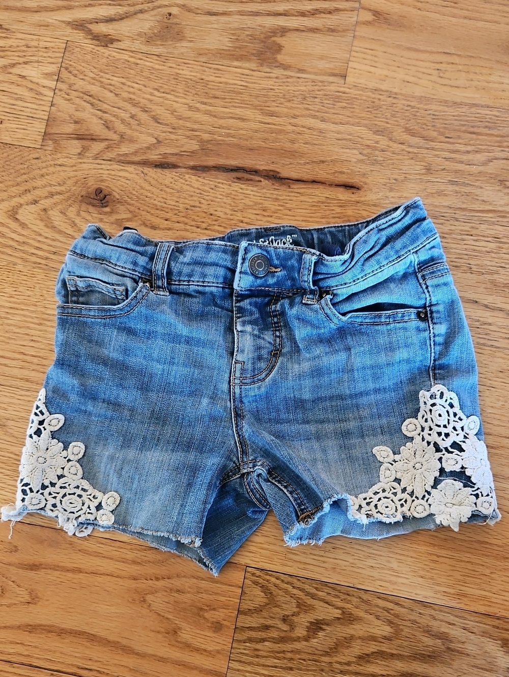 Cat & Jack Blue Denim Shorts with White Lace Trim